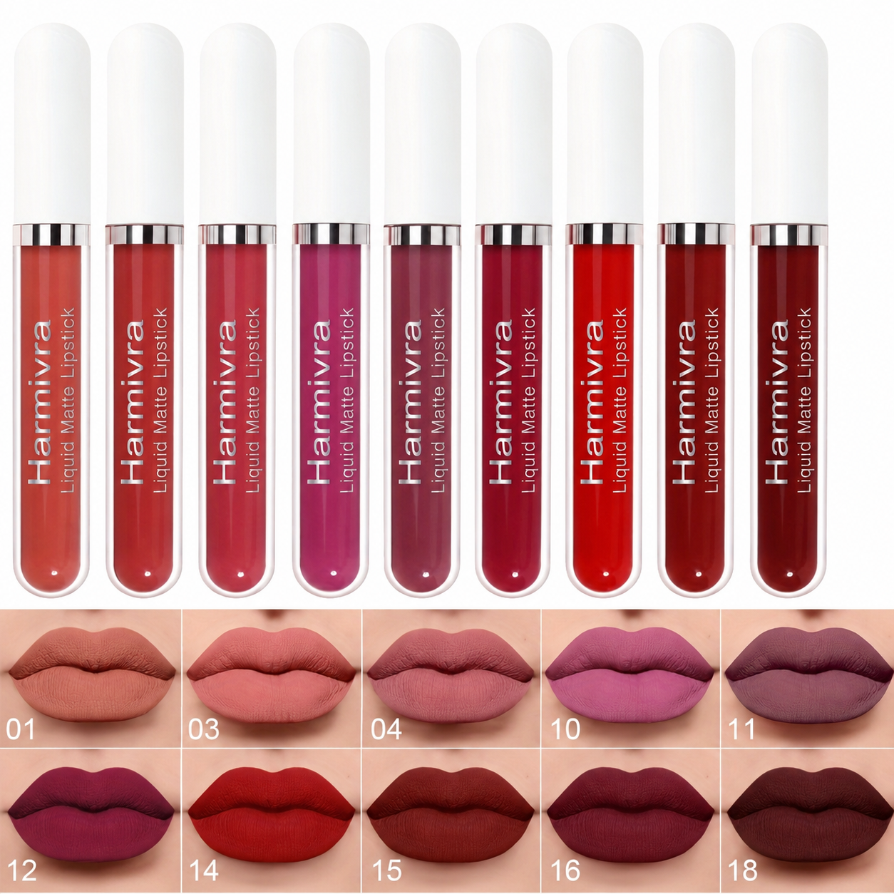 Harmivra | 10Pcs Matte Liquid Lipstick Set | Rich Ruby Brick Mauve Plum Violet Purple Shades, Transfer-Proof Water Resistant Longwear Lip Gloss, Perfect for Deep & Dark Skin Tones