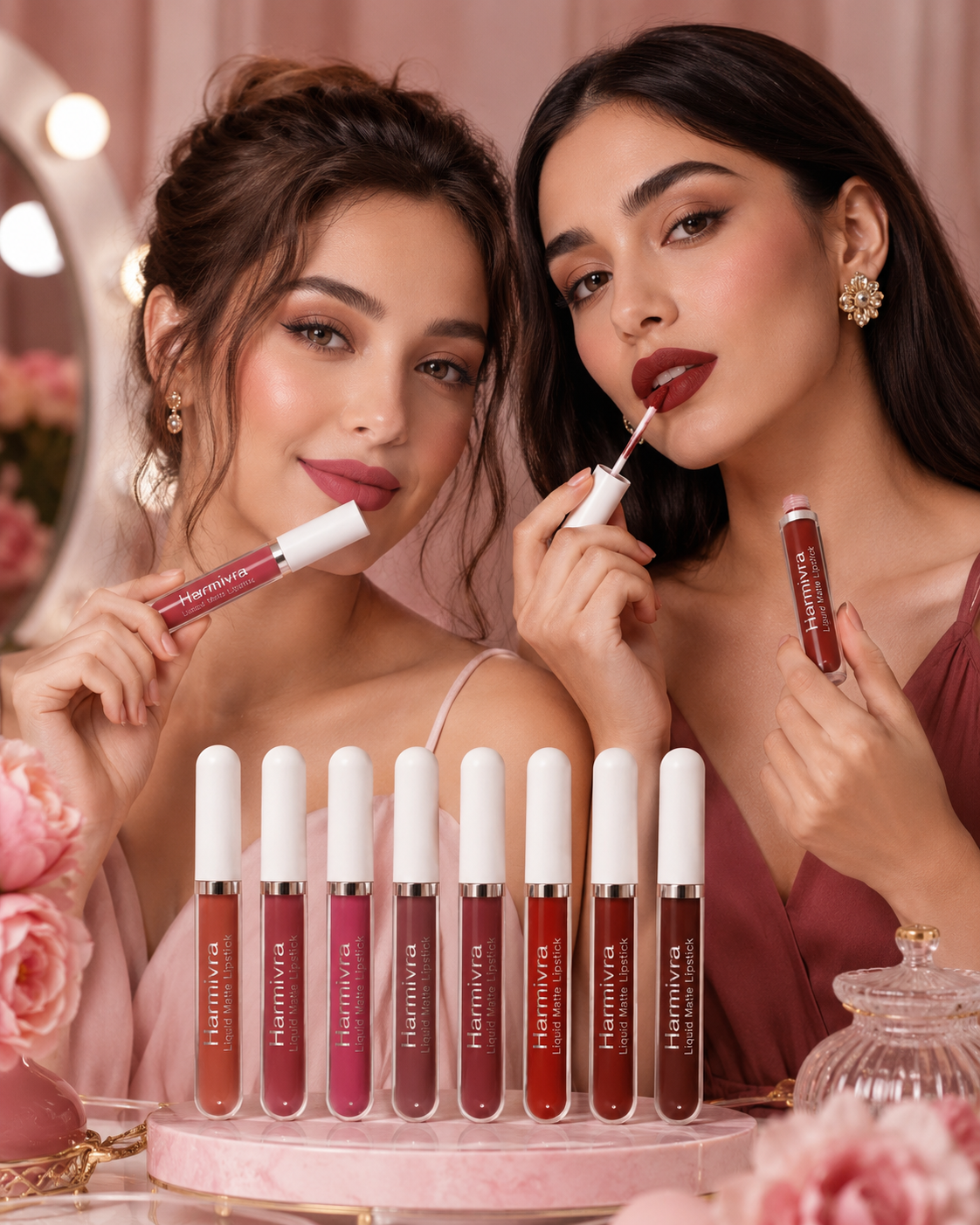 Harmivra | 10Pcs Matte Liquid Lipstick Set | Rich Ruby Brick Mauve Plum Violet Purple Shades, Transfer-Proof Water Resistant Longwear Lip Gloss, Perfect for Deep & Dark Skin Tones