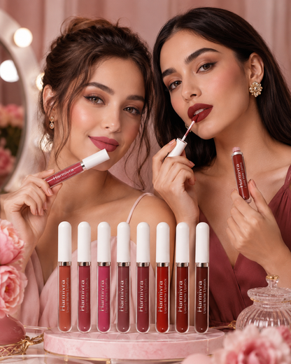 Harmivra | 10Pcs Matte Liquid Lipstick Set | Rich Ruby Brick Mauve Plum Violet Purple Shades, Transfer-Proof Water Resistant Longwear Lip Gloss, Perfect for Deep & Dark Skin Tones
