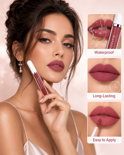 Harmivra | 10Pcs Matte Liquid Lipstick Set | Rich Ruby Brick Mauve Plum Violet Purple Shades, Transfer-Proof Water Resistant Longwear Lip Gloss, Perfect for Deep & Dark Skin Tones