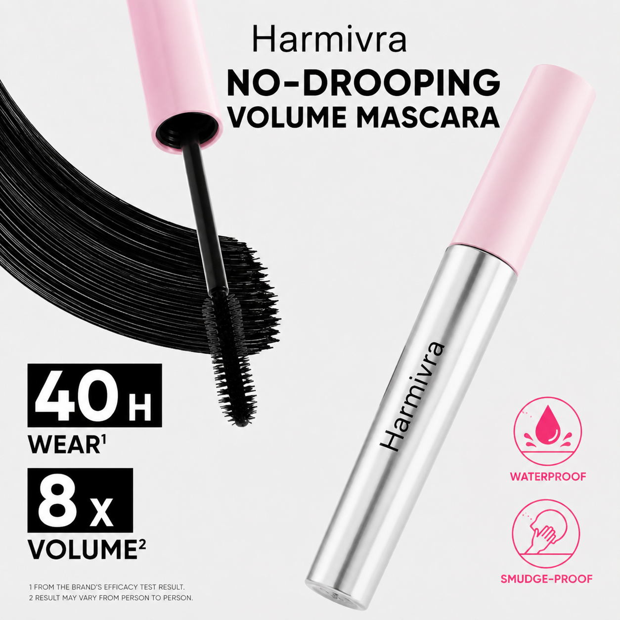Harmivra 8X Volumizing Waterproof Mascara – 24H Long-Lasting, Smudge-Proof Lash Lift