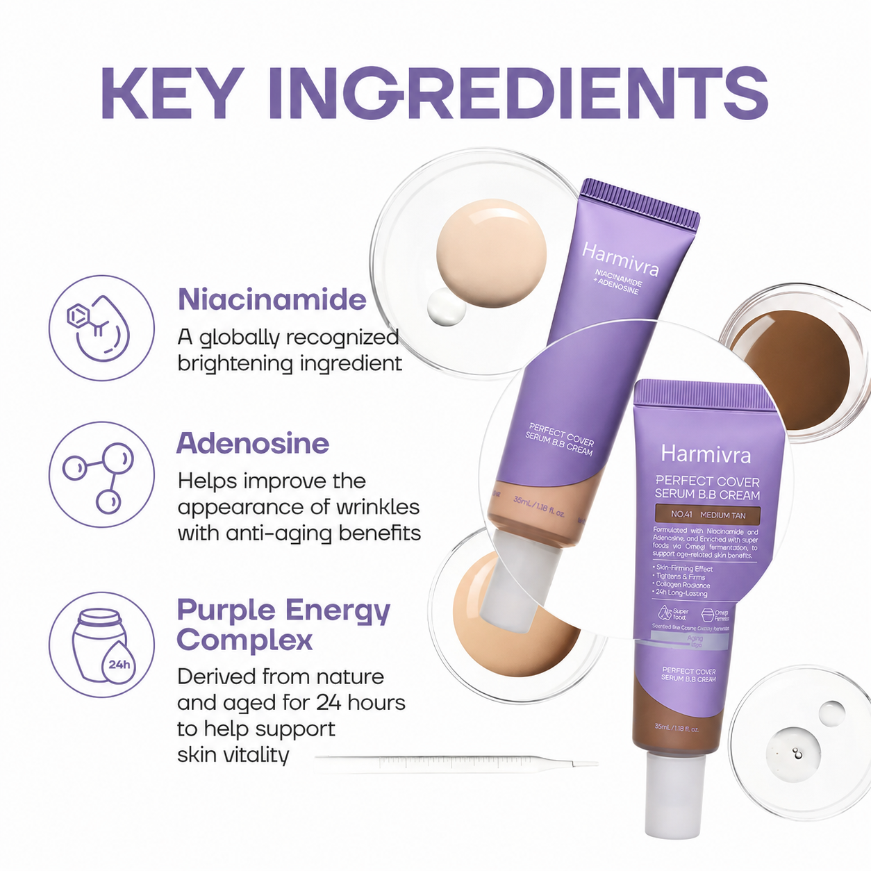 [Harmivra] M Perfect Cover Serum BB Cream (35ml) - Bifida Ferment Lysate Serum-Infused BB Cream for Anti-Aging Skin Rejuvenation, Skin Tint, Tinted Moisturizer, Skin Care Foundation Makeup,Superfood Complex,Glass Skin CardiBB OGBB PurpleBB
