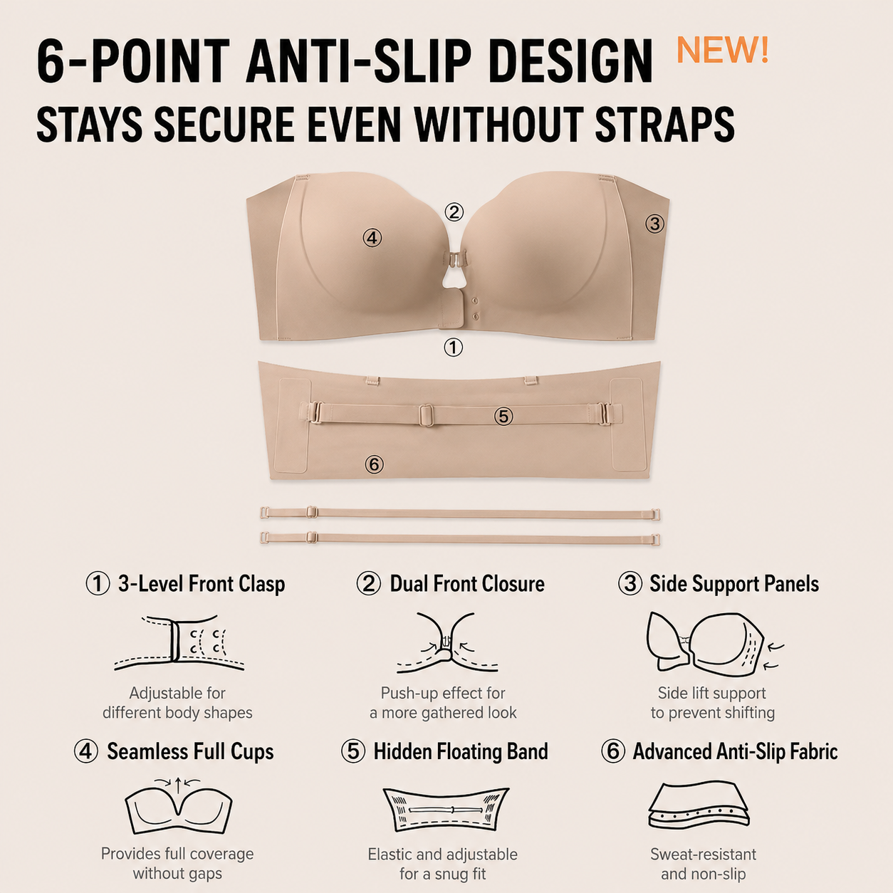 Harmivra Strapless Front-Closure Lift Bra – Seamless, Secure Support