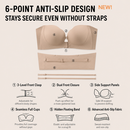 Harmivra Strapless Front-Closure Lift Bra – Seamless, Secure Support